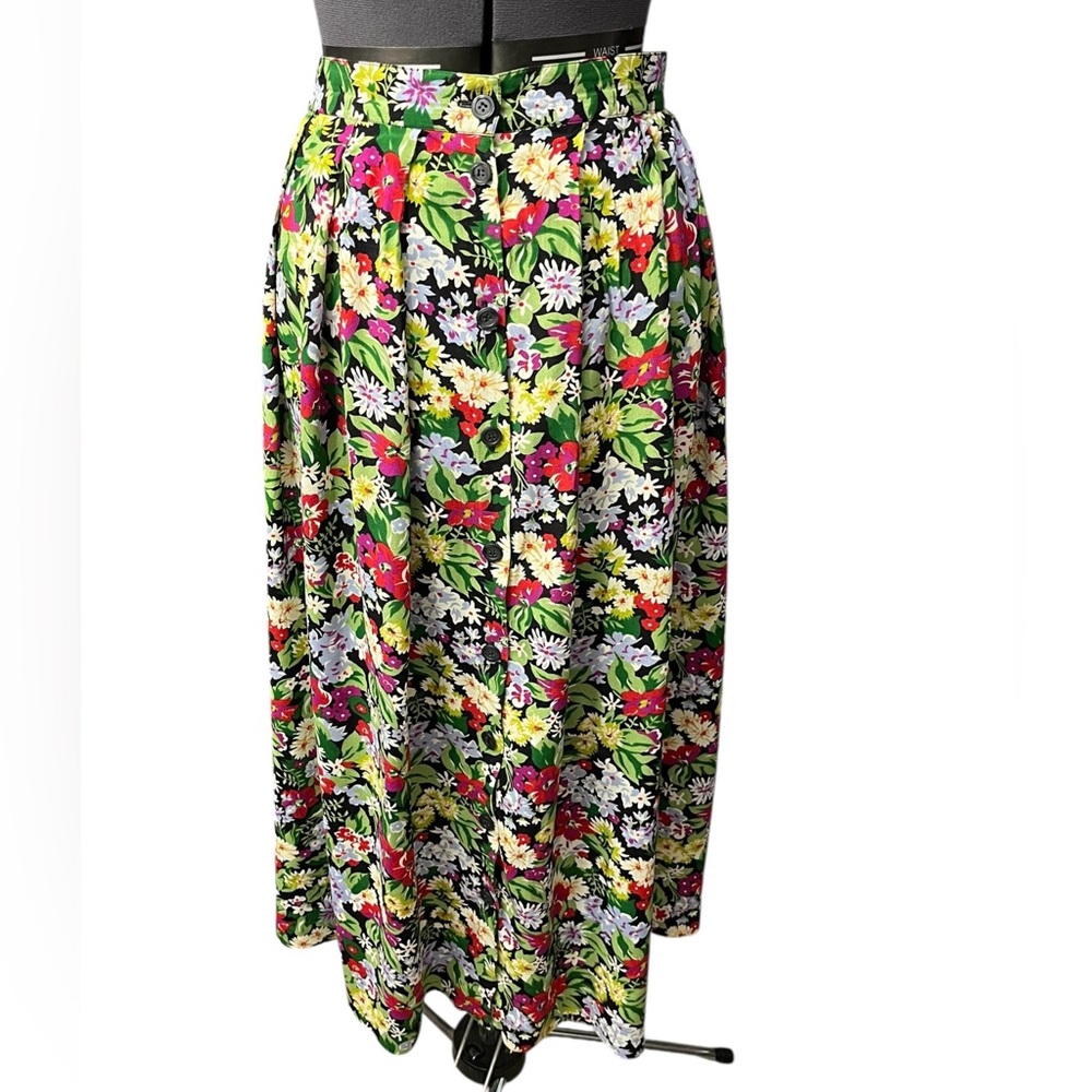 Vintage Floral Skirt in Black with Multicolor Blooms